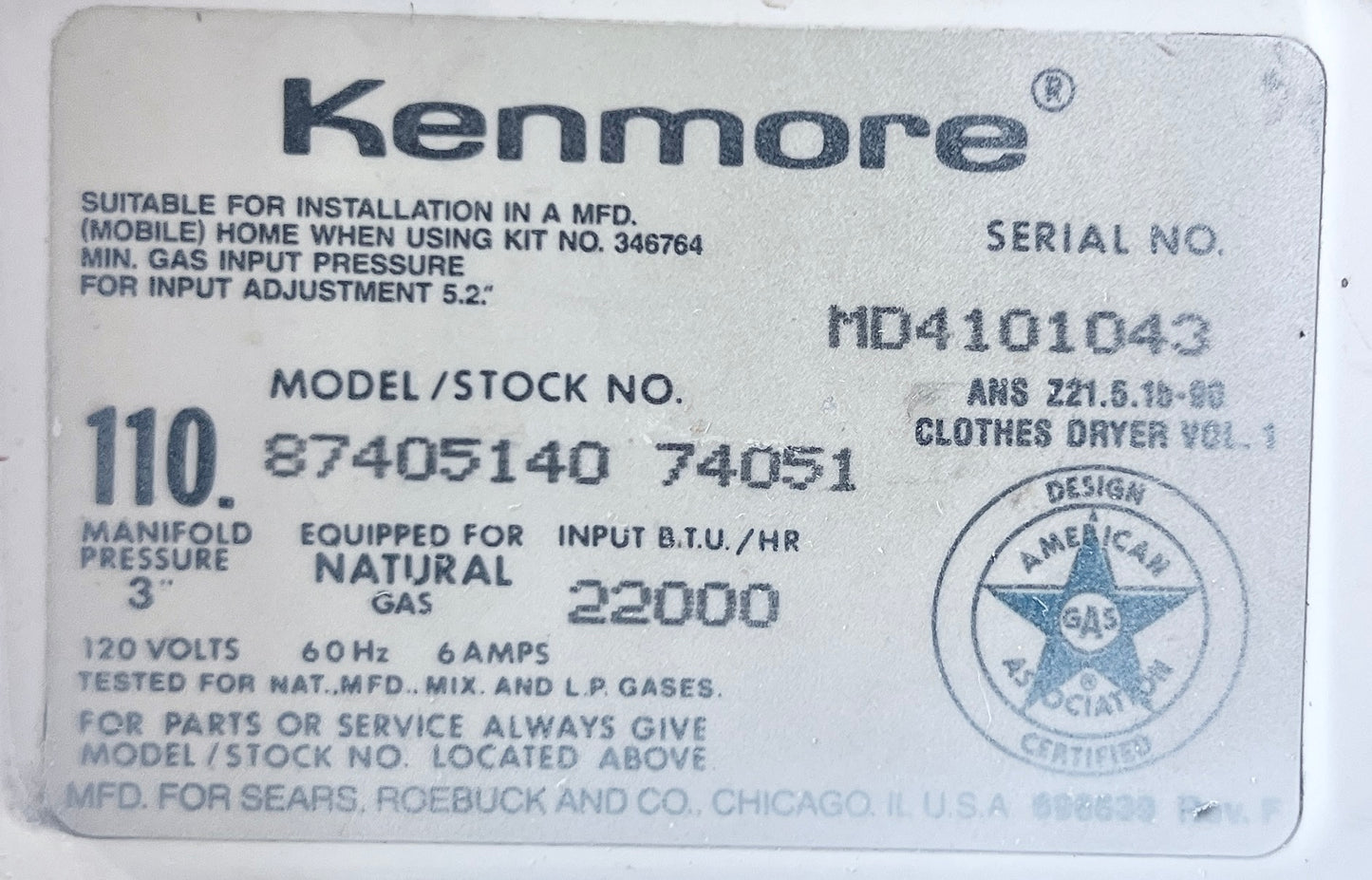 Kenmore Commercial Coin Operated Washer and Dryer Set, Gas , Front Load Dryer 7 Cu Ft Capacity , White , 444479
