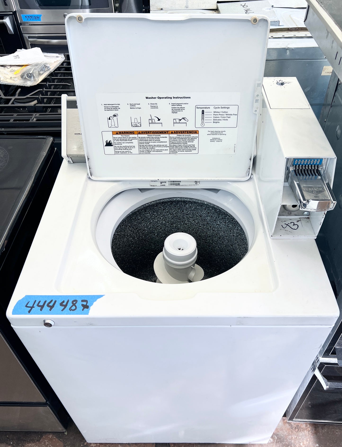 Whirlpool Commercial Coin Operated Washer Machine Top Load Heavy Duty Commercial Grade , Coin Slot , White , 444487