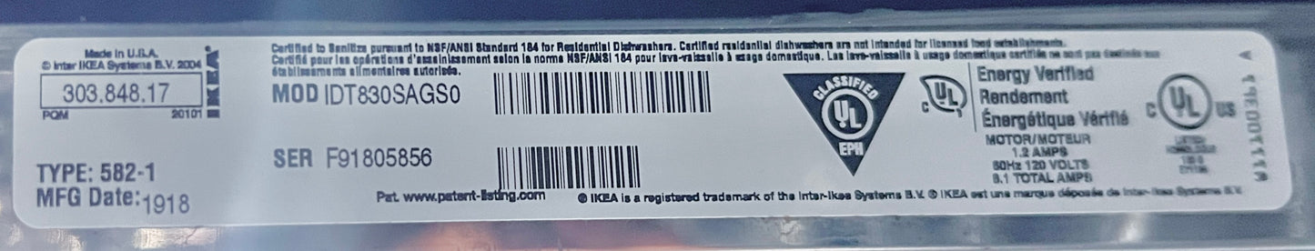 24 Inch Stainless Steel Whirlpool IKEA Built in Dishwasher , IDT830SAGS , 444508