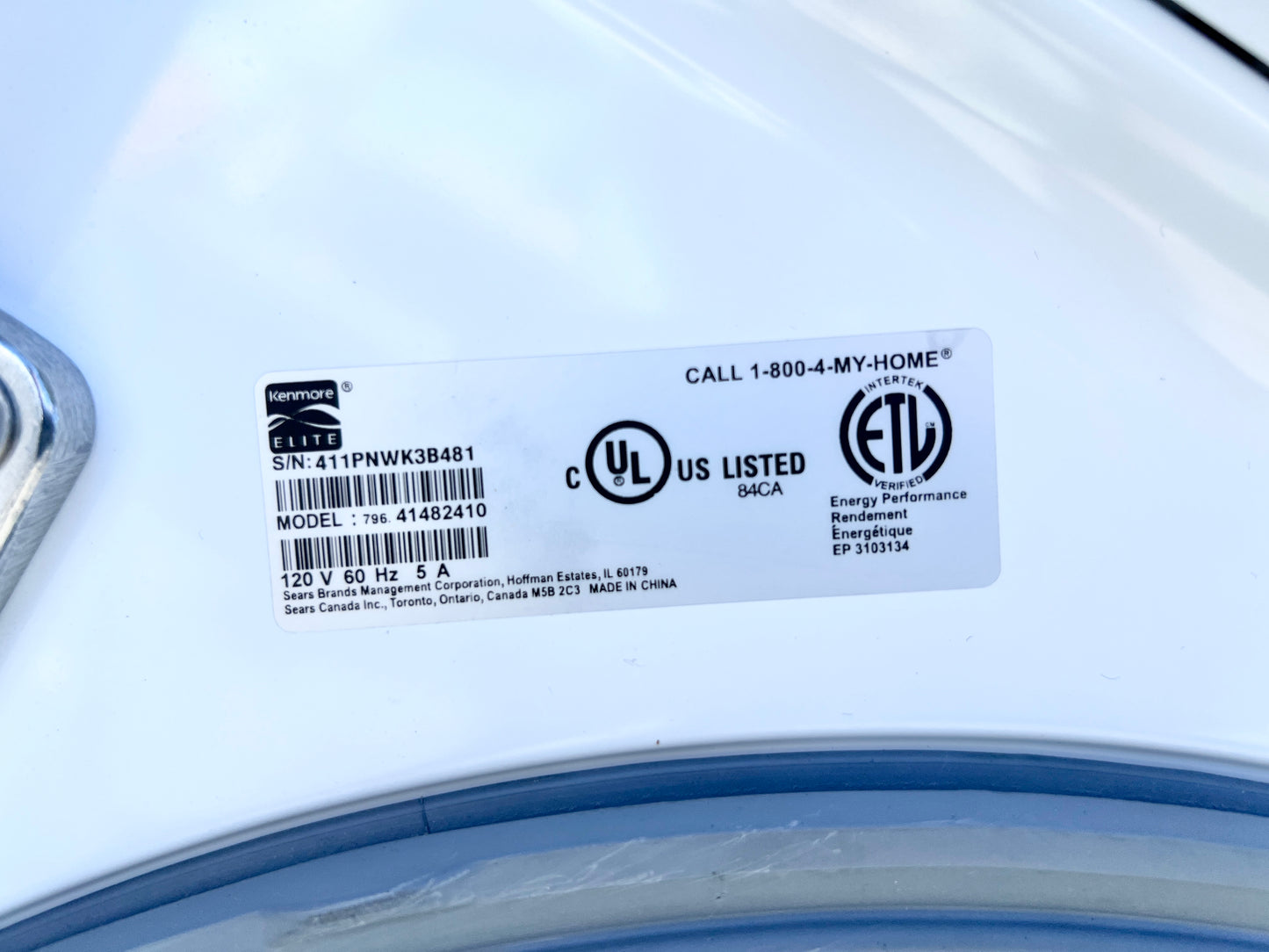 27 Inch Kenmore Elite Front Load Washer Machine , 796.41482410 , White , 373733
