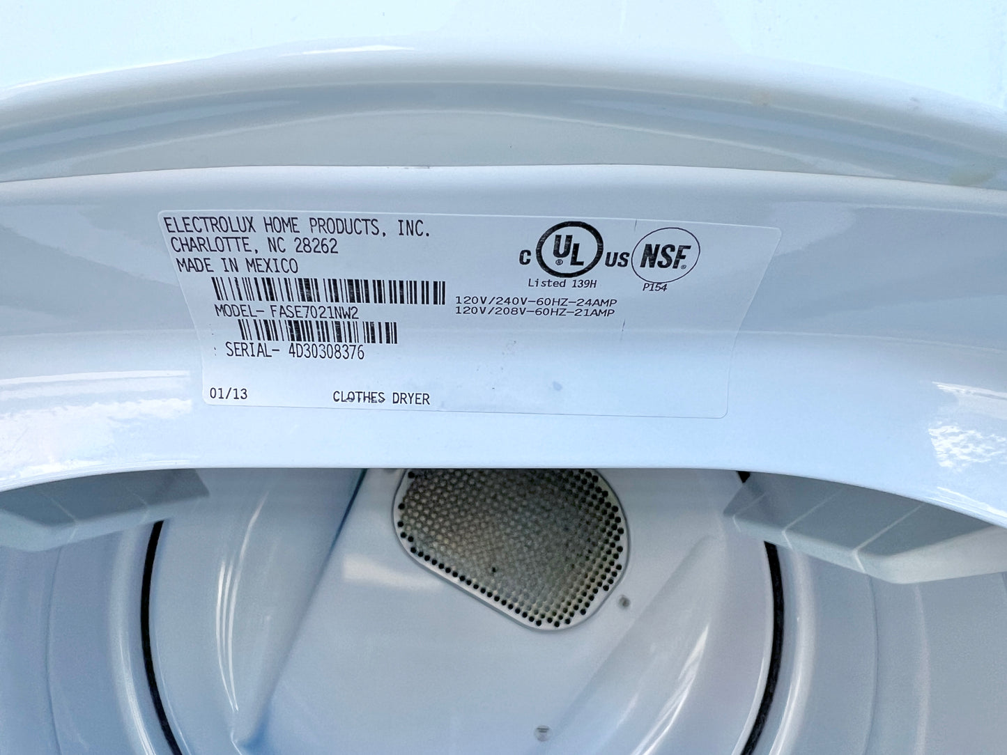 Frigidaire Affinity Series FASE7021NW 27 Inch Electric Dryer 7.0 cu. ft., Steam, Wrinkle Release , 373760