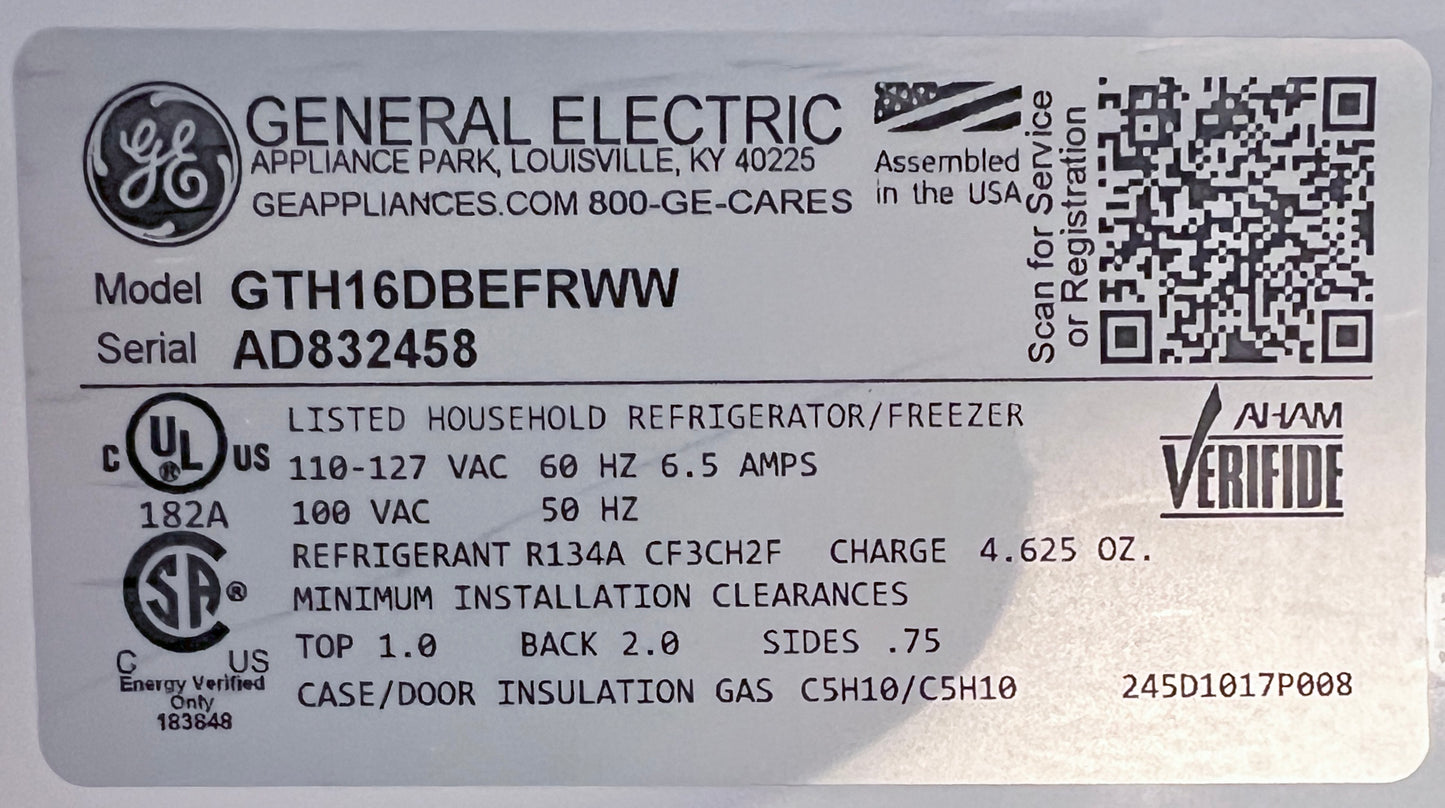 GE 28 Inch Top Freezer Refrigerator GTH16DBEFRWW , 15.5 Cu Ft , White , 373783