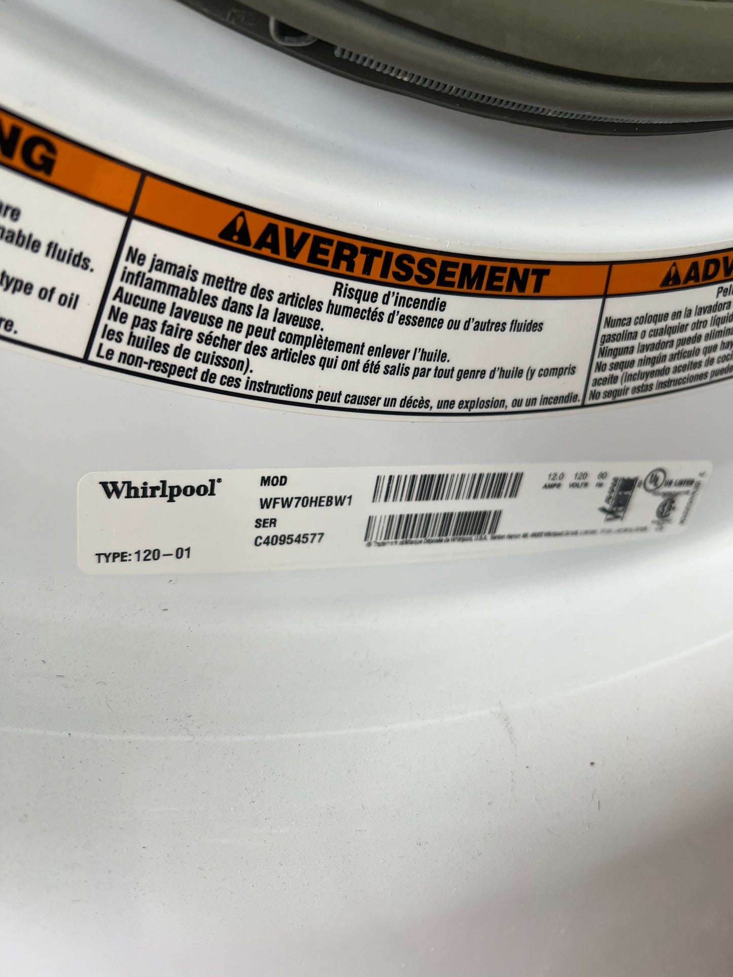 27 Inch Whirlpool Front Load Washer & Gas Dryer Stackable Set In White, WGD70HEBW1/WFW70HEBW1, 444275