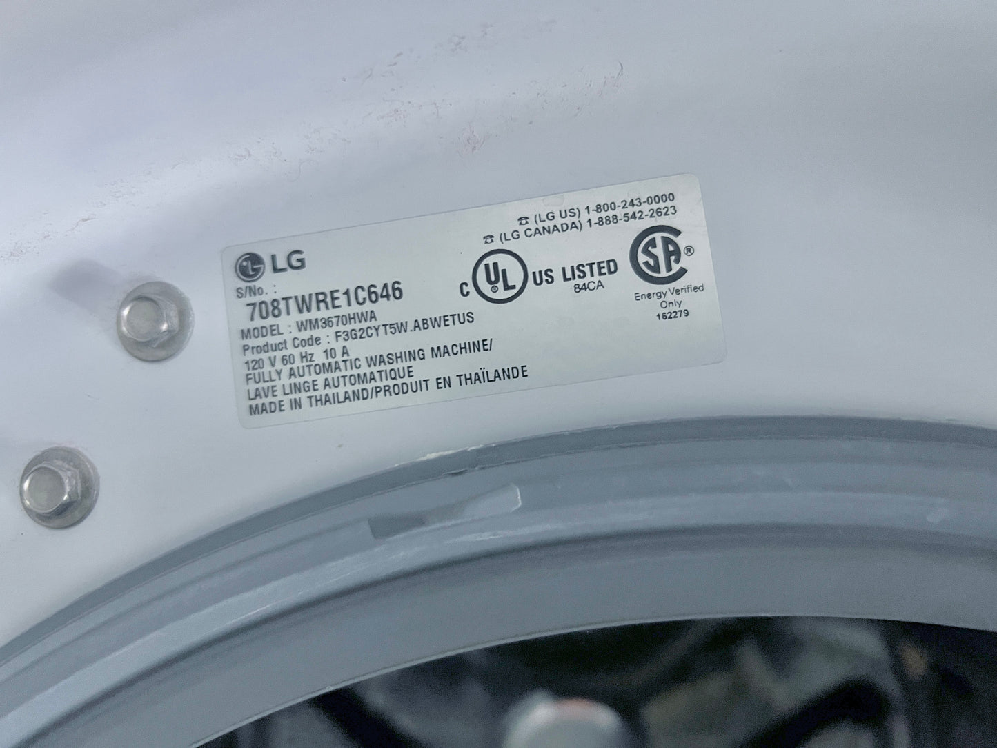 LG Front Load Washer WM3670HWA , White , 373795