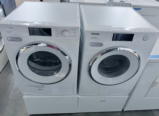 Miele Front Load Washer and Dryer WXR860 , TXI680WP Heat Pump Dryer 120V Energy Star , White , Pedestal , 24 Inch 373797