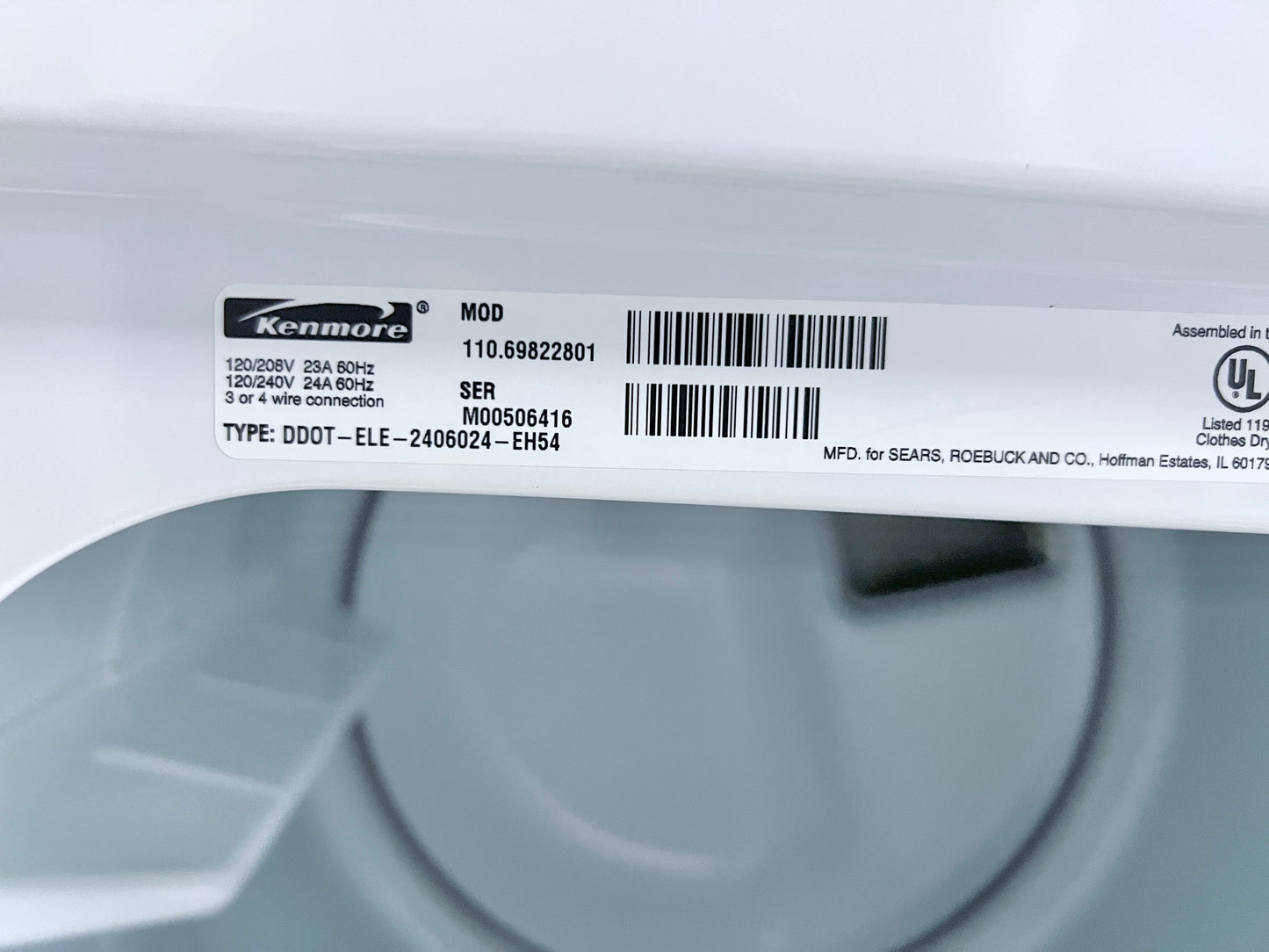 Kenmore 800 Series Electric Front Load Dryer Machine , White , 110.69822801 , 373767