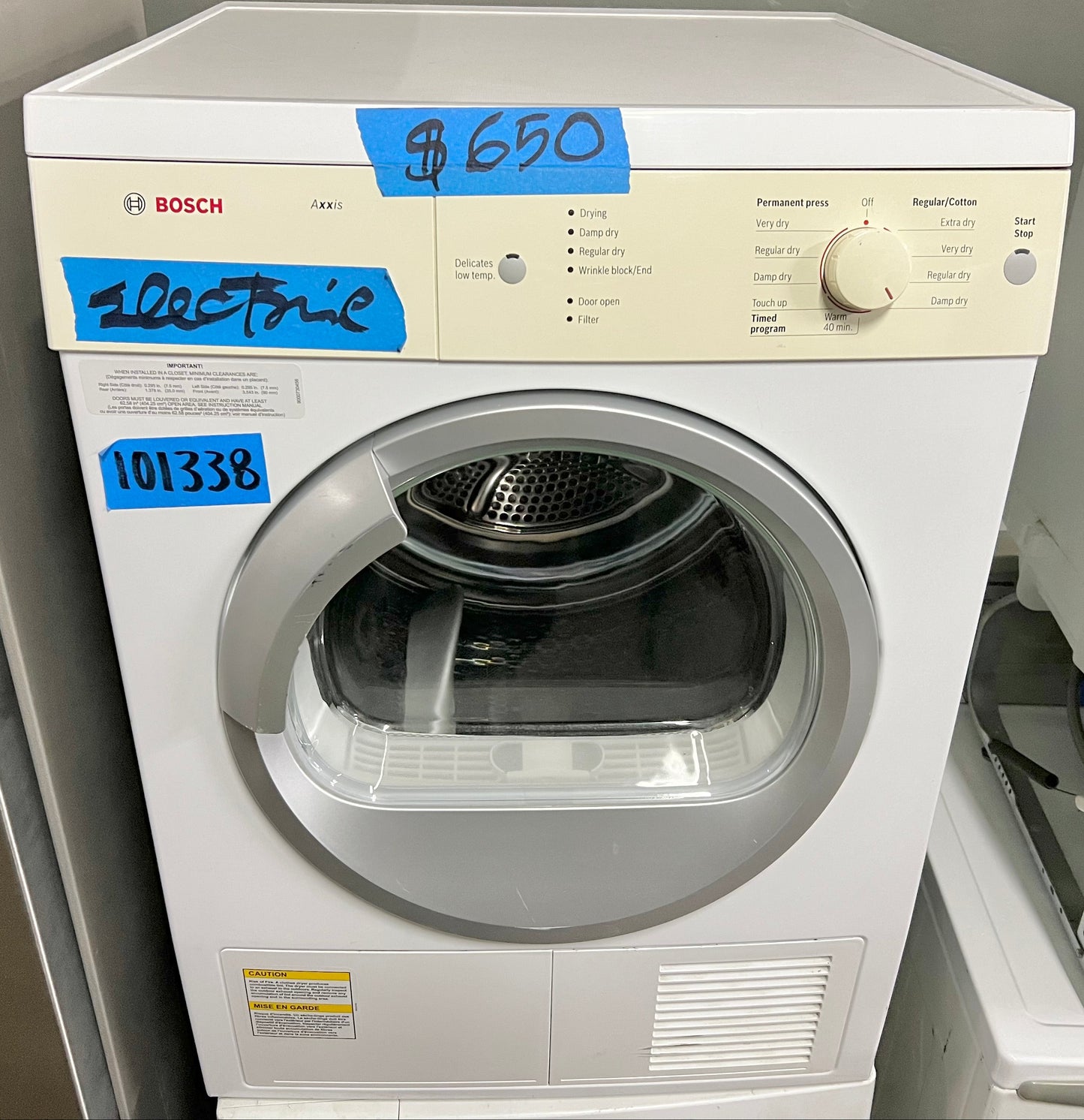 24 Inch Bosch Axxis Series WTV76100US Electric Dryer 3.9 cu. ft., 9 Drying Cycles, Extra-Fine Lint Filter , Vented Drying , 101338