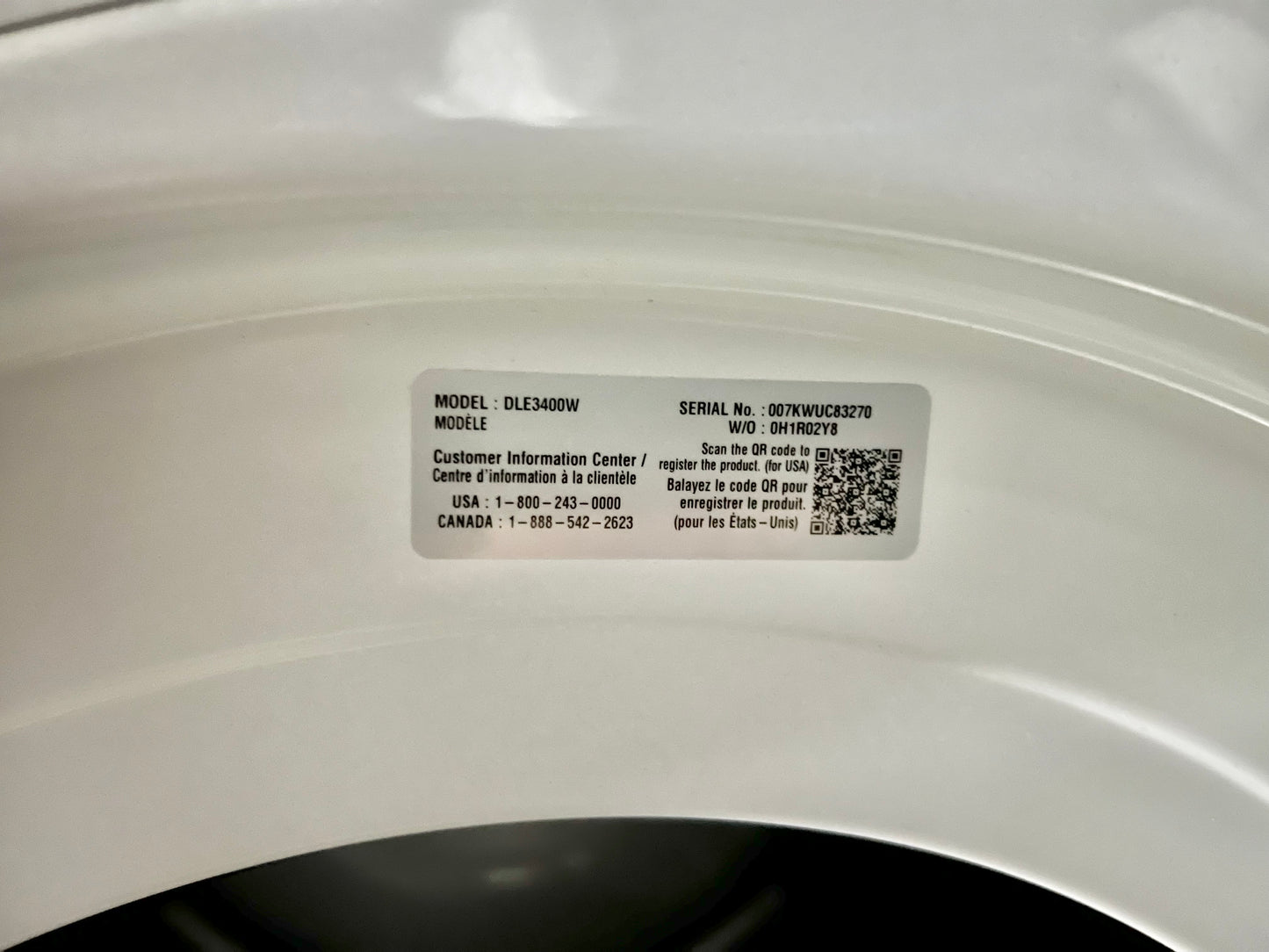 27 INCH LG DLE3400W Electric Dryer 7.4 Cu. Ft., 8 Dryer Programs, Sensor Dry, Wrinkle Care, LoDecibel Quiet Operation, FlowSense Duct Clogging Indicator, Energy Star Certified , 101261