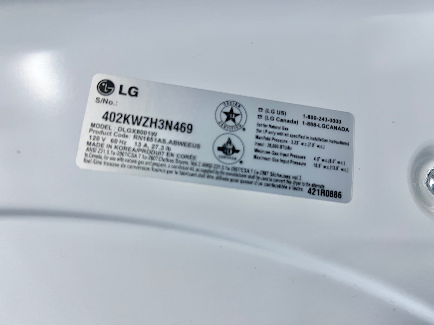 LG Steam Dryer Series DLGX8001W 29 Inch 9.0 cu. ft. Gas Dryer , Steam, Speed Dry, Wrinkle Care, White , 373830