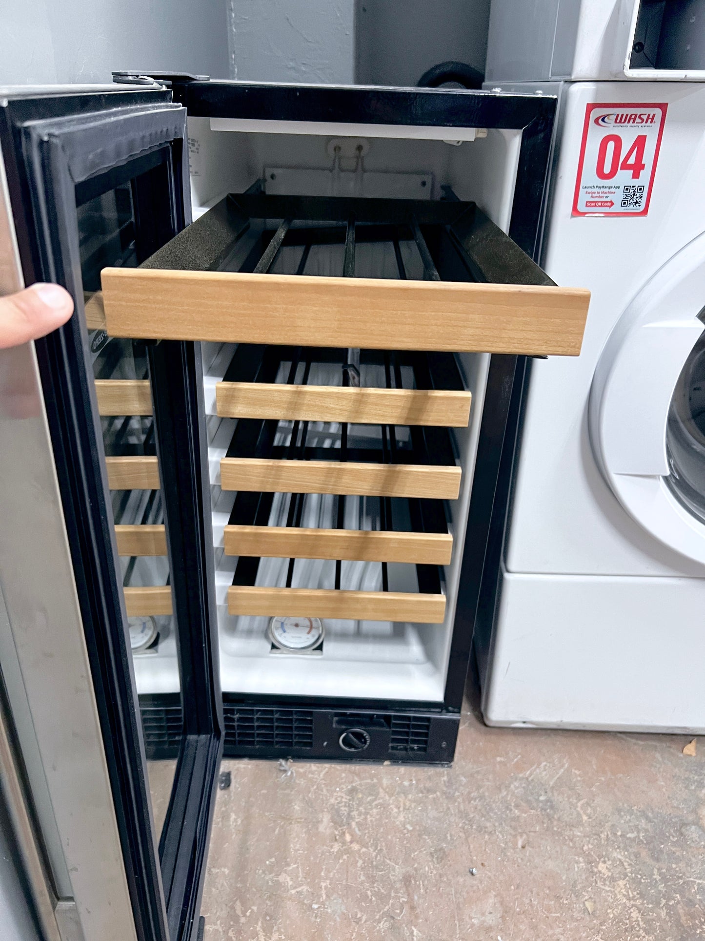Sub-Zero 315WSTHLH 15 Inch Built-in Wine Storage with 26-Bottle Capacity, 6 Compartment Shelves, Roller-Glide Shelves, Cherry Wood Facing, Full-View High Altitude Glass Door, Stainless Steel Front and Tubular Handle: Left Door Swing , 373833
