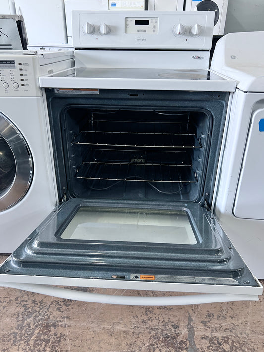 Whirlpool 30 Inch Electric 240V Freestanding Range , 4 Burner Glasstop Element , Bake Broil Oven ,White , 373860