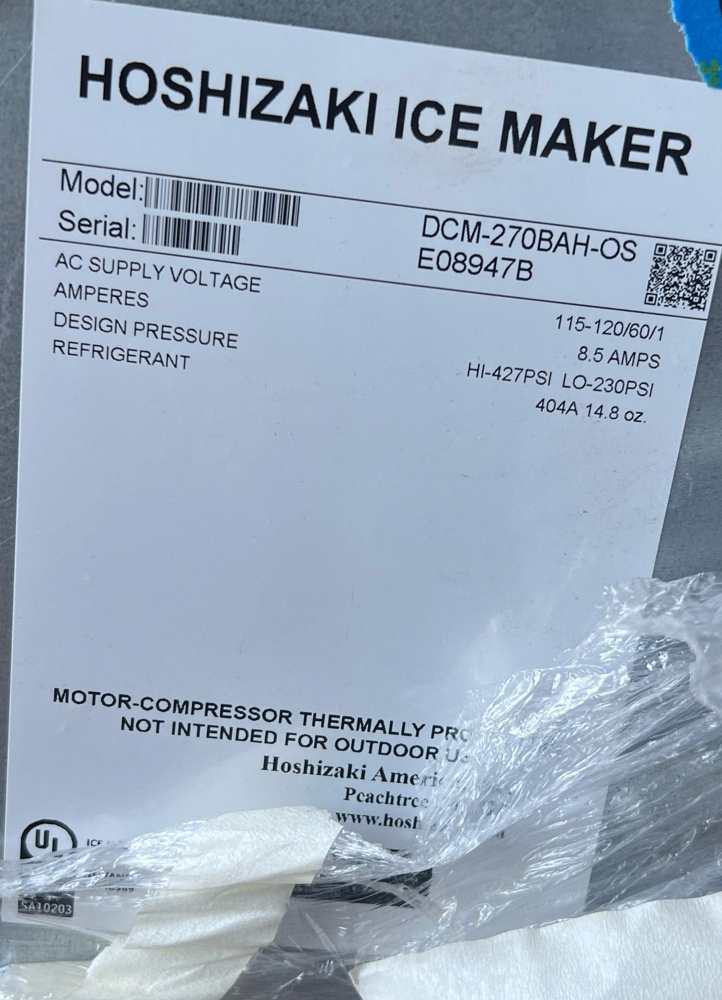 Hoshizaki 商用檯面製冰機和飲水機,DCM-270BAH-OS,444115