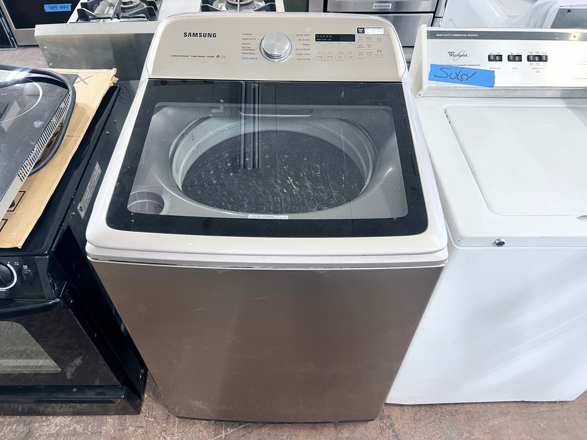 Samsung WA54R7600AC 28 Inch Top Load Washer , 5.4 Cu. Ft., VRT Plus Technology, Active WaterJet, Swirl+ Tub Interior, Deep Fill, Super Speed, Smart Care, ENERGY STAR, Champagne , 373872