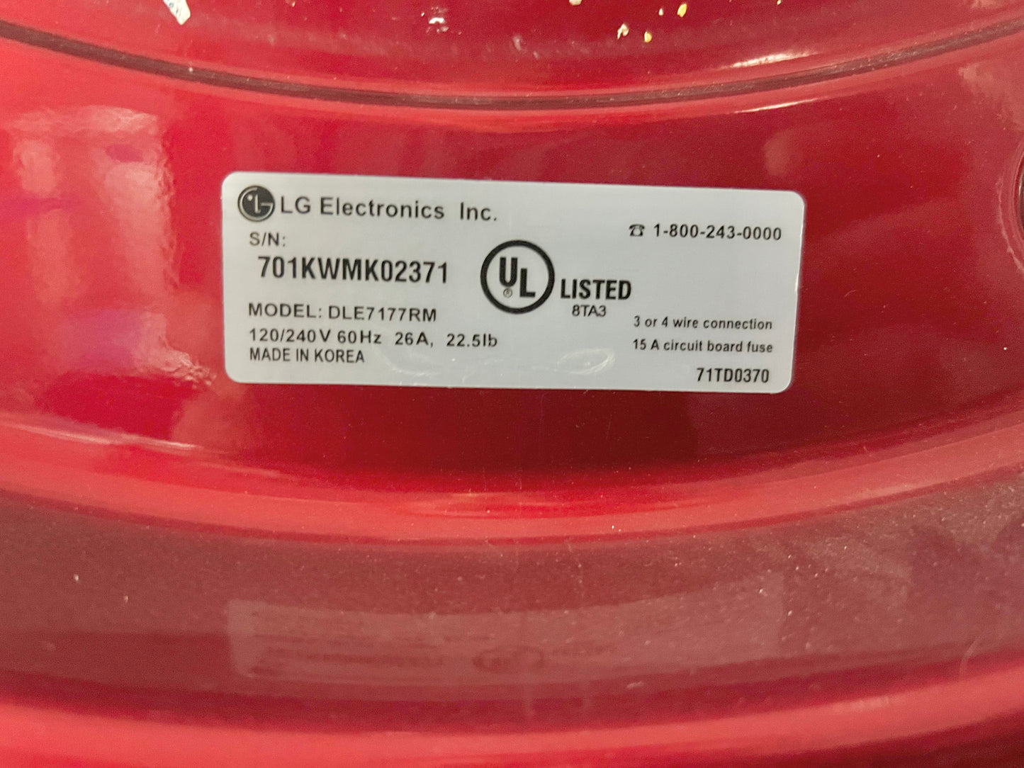 LG WM2650HRA 27 Inch 3.6 cu. ft. Front Load Washer 9 Wash Cycles, 1,200 RPM, Steam, AAFA Certified Allergiene Cycle, NSF Certified Sanitary ENERGY STAR Wild Cherry Red , AND 27 Inch Electric Dryer 7.3 Cu Ft DLE7177RM, SET , 444223