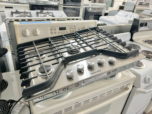 KitchenAid KCGS350ESS Gas Cooktop 5 Sealed Burners, Continuous Grates, 17,000 BTU Multiflame Burner, Even-Heat™ Simmer Burner, Electronic Ignition, Multi-Finish Knobs, and ADA Stainless Steel 30 inch 444356