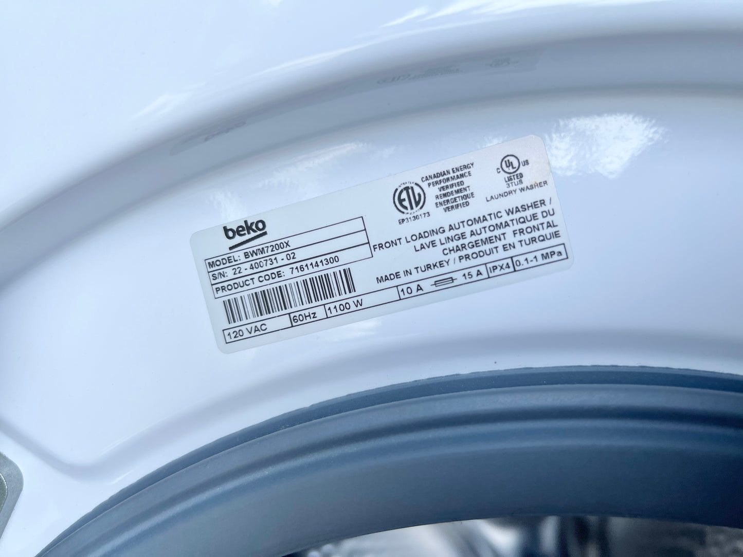 24 Inch Beko BWM7200X Front Load Washer 1.95 Cu. Ft., 1200 RPM Spin Speed, AntiCrease, Child Lock, Lifetime Stainless Steel Drum, 15 Wash Cycles, Allergen Cycle, Down Wear Cycle, Organic Wash Cycle, ENERGY STAR , 444373
