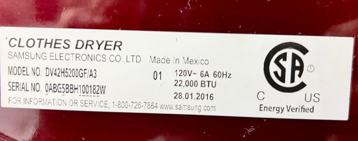 Secadora a gas de carga frontal Samsung en color burdeos, DV42H5200GF, 444147