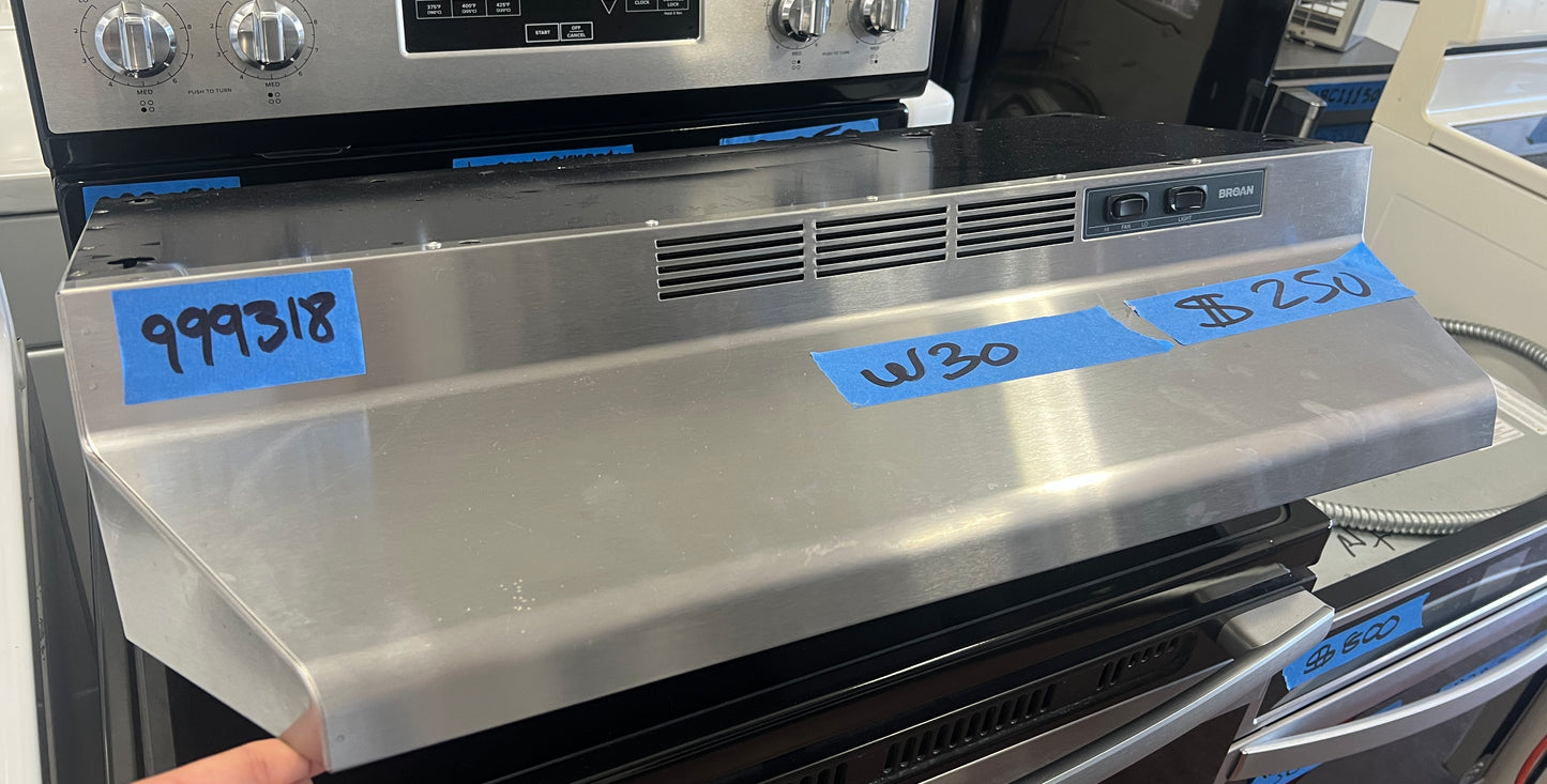 30 INCH Broan Under Cabinet Range Hood Stainless Steel , New Open Box , 999318