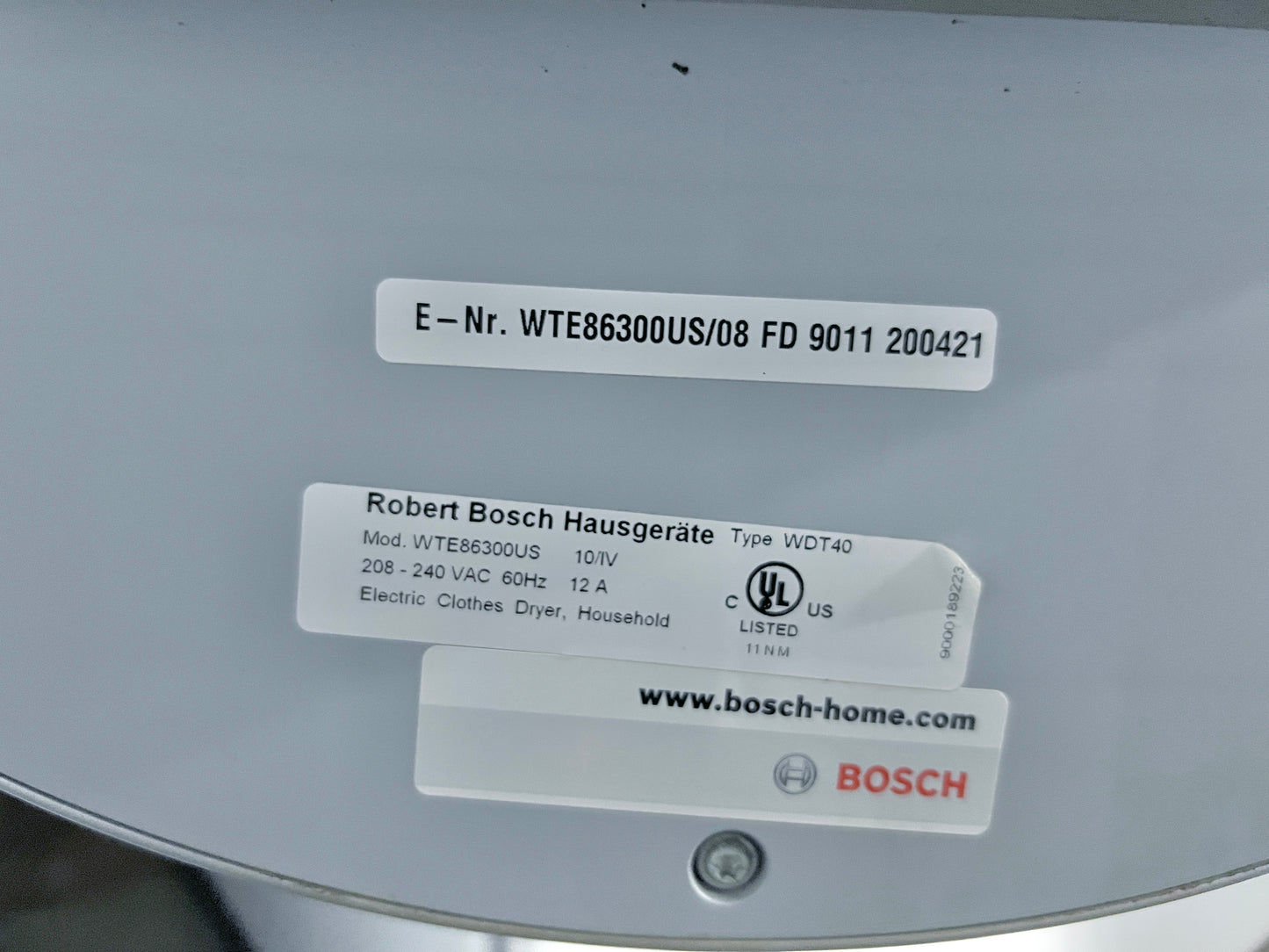 24 Inch Bosch Axxis Series WTE86300US Compact Ventless Electric Front Load Dryer,3.9 cu. ft., 11 Drying Cycles, 4 Drying Options, LED Display Anticrease Feature , 444138