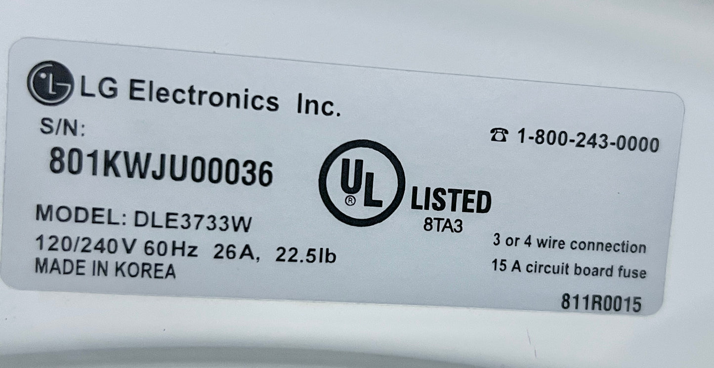 27 inch LG DLE3733W Front Load Electric Dryer with pedestal 7.3 cu. ft., 7 Drying Cycles, 5 Temperature Levels, Wrinkle Care Option , Sensor Dry System, White , 444404