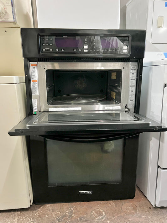27 INCH KitchenAid KEMS378SBL, Microwave Combination Wall Oven 3.7 cu. ft. Oven, 900 Watts, Even-Heat True Convection System, Black , 444238