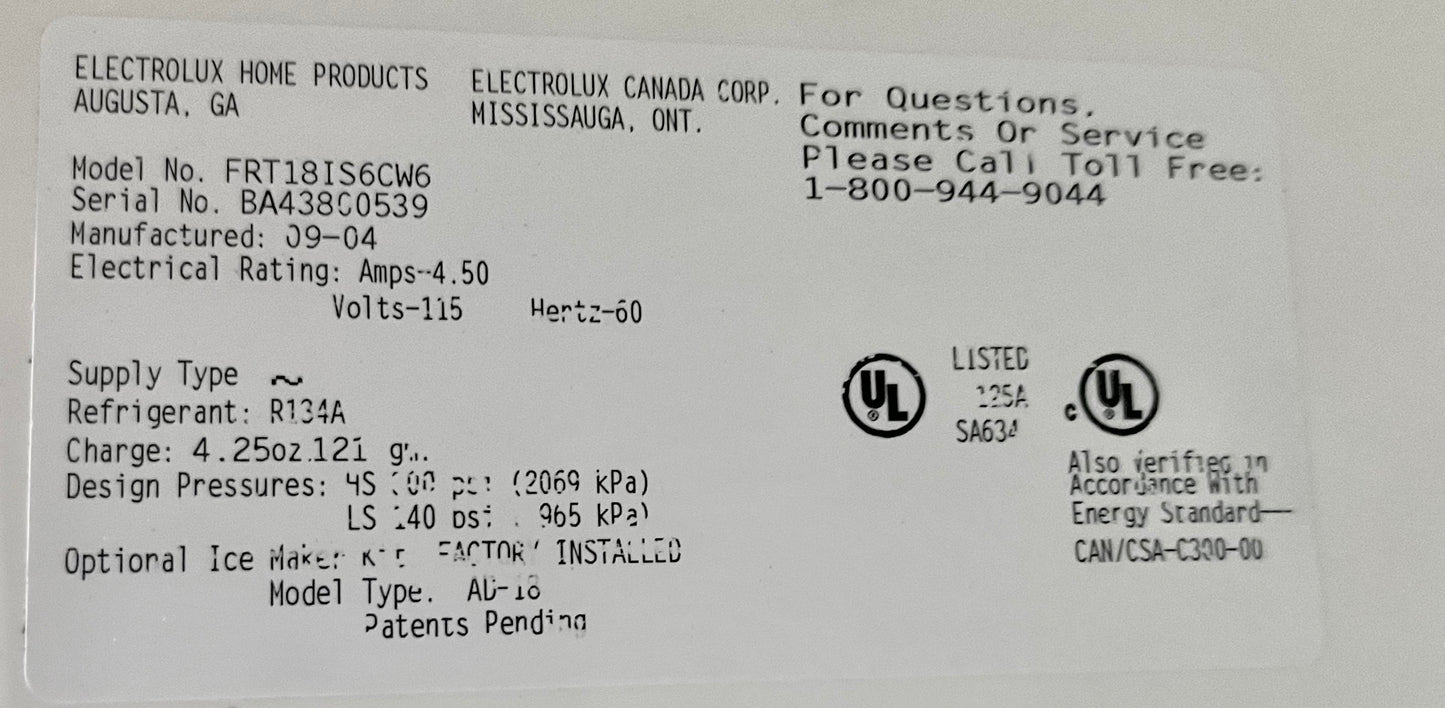 30 INCH X 66.5 Height Frigidaire Top Freezer Refrigerator 18 Cu Ft , White , 444252