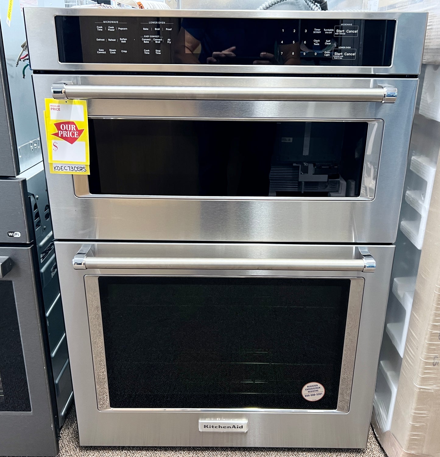 30 Inch KitchenAid KOEC730SPS Built In Wall Microwave Oven Combination Oven 6.4 cu. ft. , Even-Heat True Convection, Temperature Probe, LCD, Sabbath STAR-K Print Shield Stainless Steel , Air Fry , Steam Clean , Probe , New Open Box