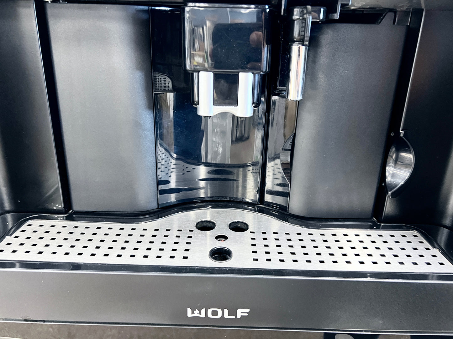 24 Inch Wolf EC24B Built in Coffee Maker System with Adjustable Grinder, Descaling, Hot Water Dispenser, Removable Milk Carafe, Mounted Glide System, Non-Plumbed, Black , New Open Box