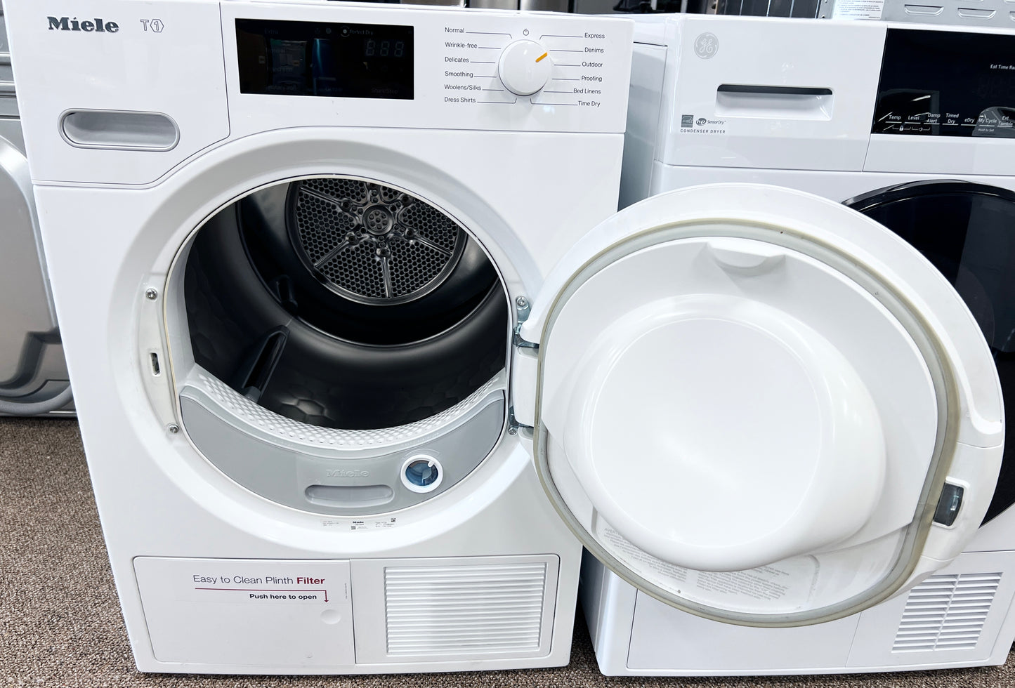24 Inch Miele Classic T1 Series TWB120WP Electric Dryer Stackable or Undercounter Installation , Ventless, 4.1 Cu. Ft., Heat Pump Dryer, 12 Drying Programs,, EcoDry, Energy Star Rated , New Open Box , Front Load , White