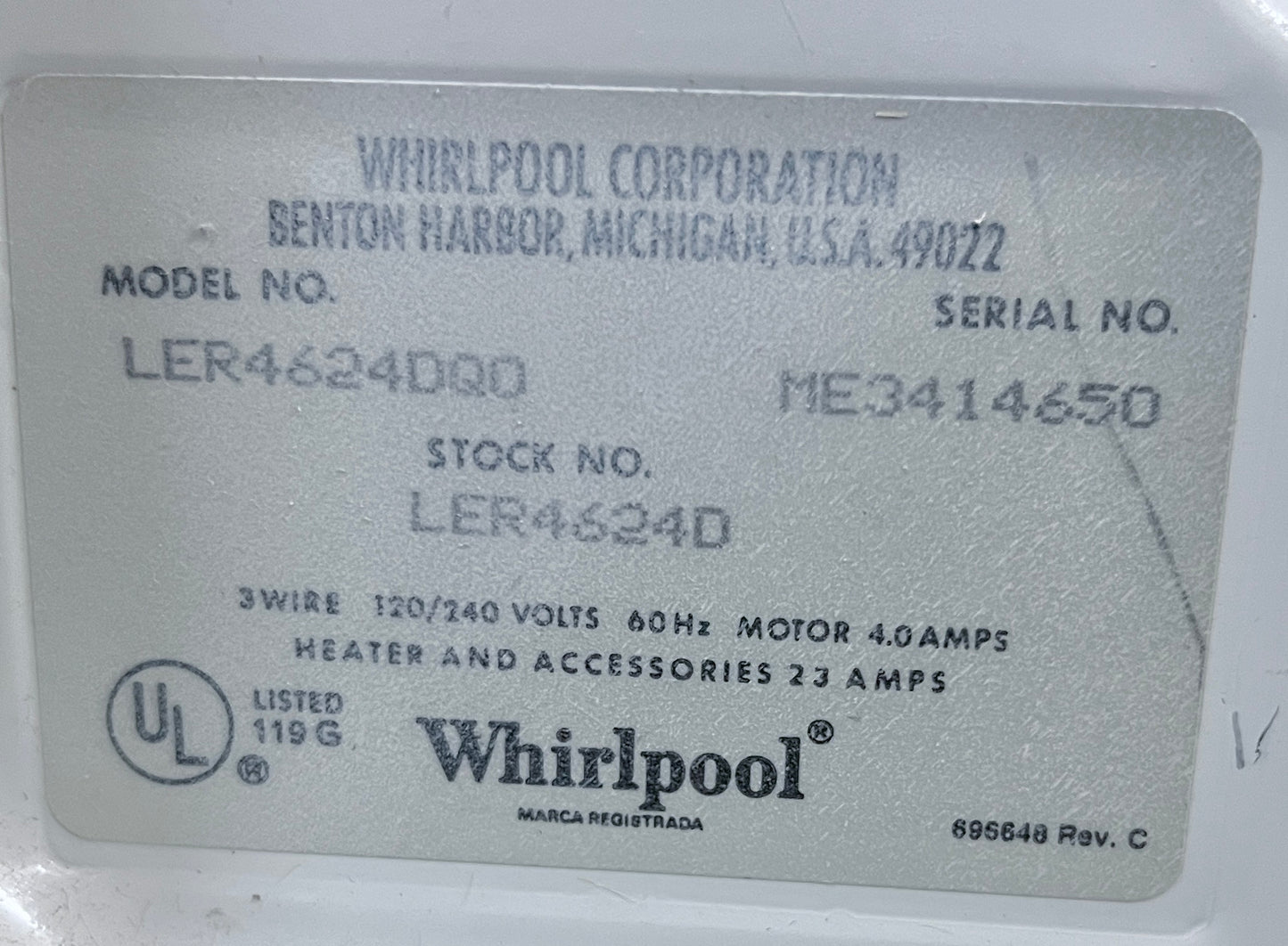 29 Inch Whirlpool Front Load Electric Dryer Machine , LER4624DQ0 , White , 220V , 240V, 444442