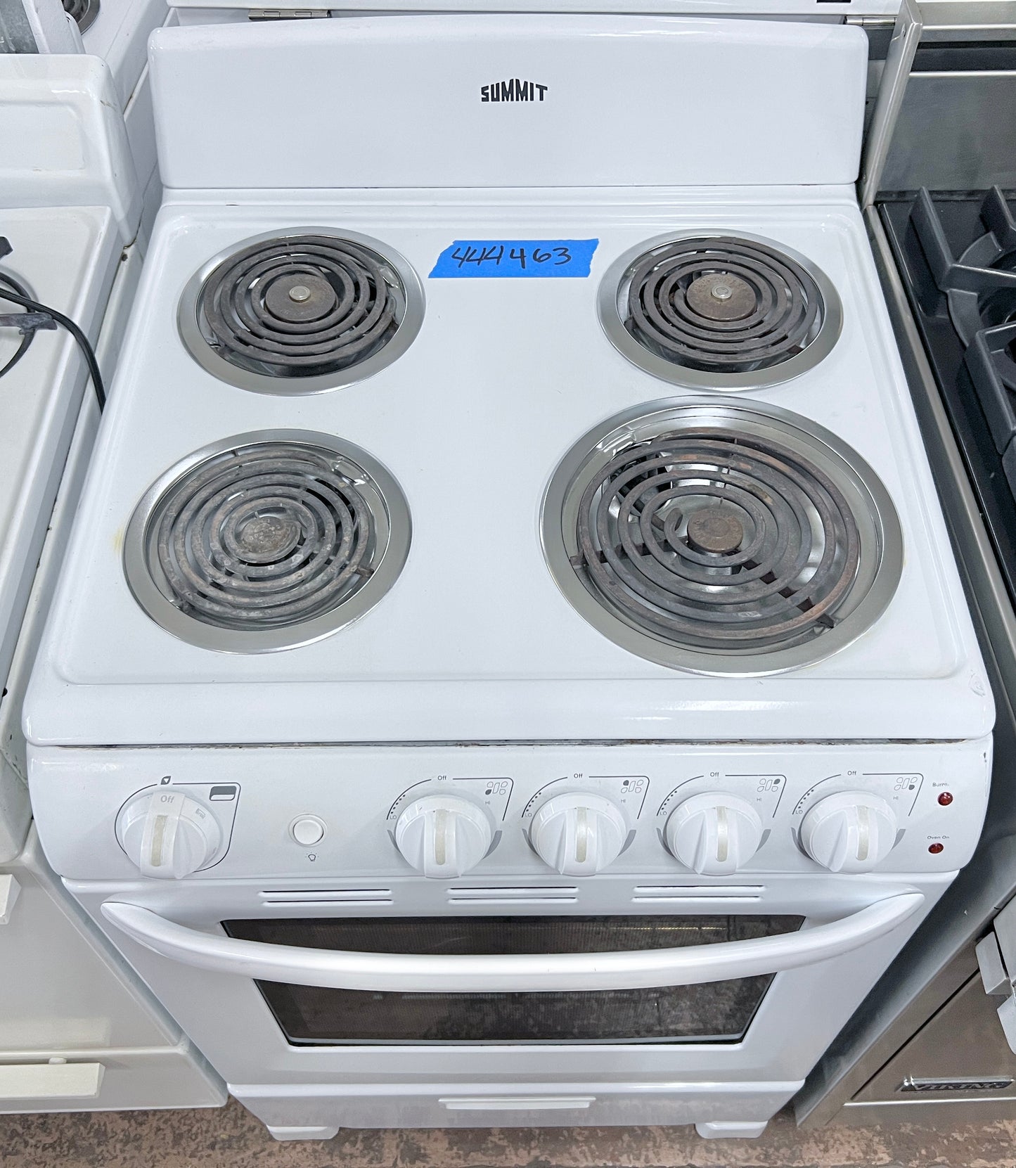 24 Inch Summit Electric Range , 4 Coil Element Burner , Bake , Broil , White , Compact , Apartment Size , 444463
