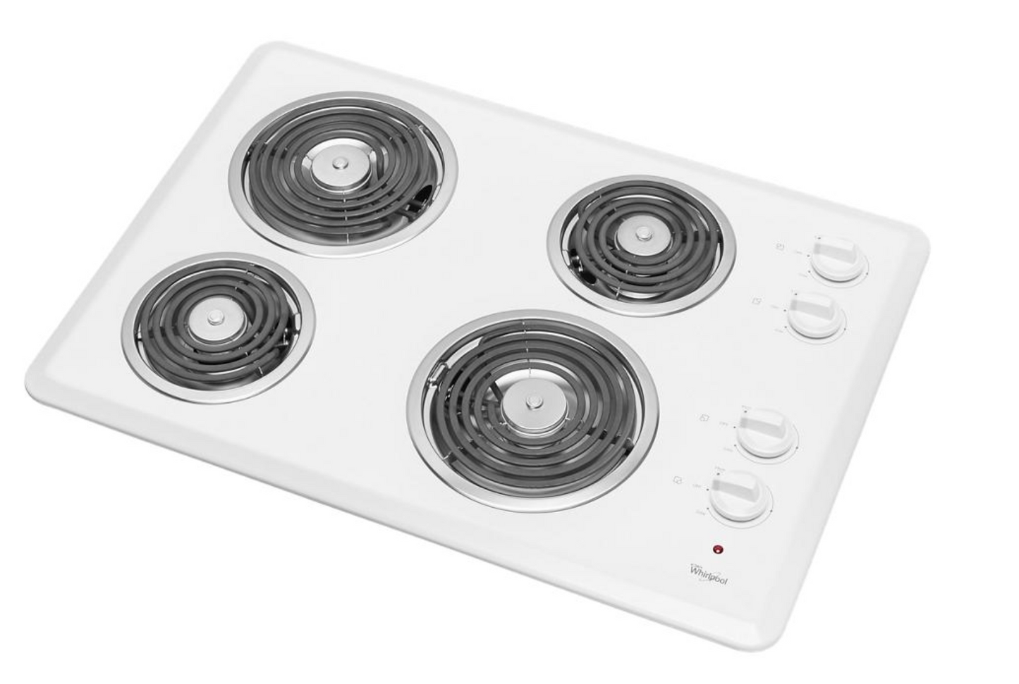 Whirlpool WCC31430AW 30 Inch Electric Cooktop , 4 Coil Elements, Chrome Drip Bowls, Hot Surface Indicator Light, Control Knobs, White , 373736