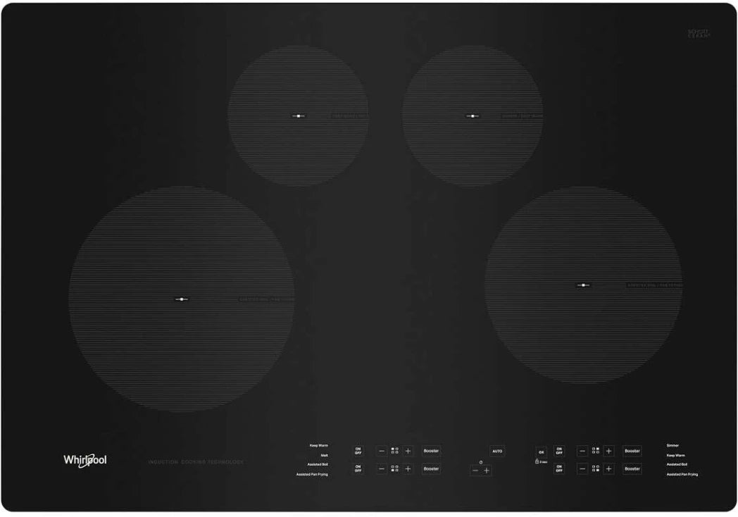 New Open Box Whirlpool WCI55US0JB 30 Inch Induction Cooktop 4 Elements, Fast Boil, Keep Warm, Control Lock, Pan Detection, ADA Black , 444109