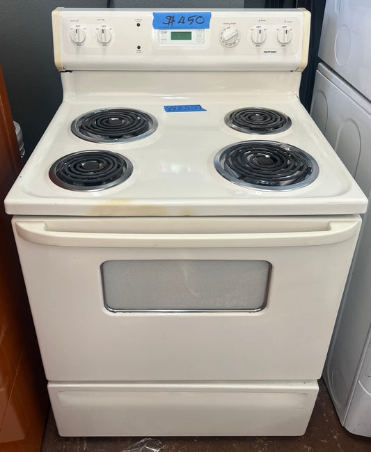 30" GE Hotpoint Electric Range Oven,4 Coil Burners Off-White,Stove,Used, 888557