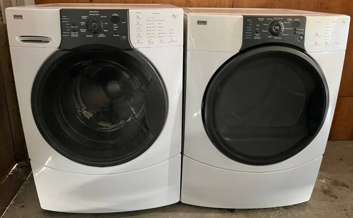 27 Inch Kenmore Elite Front Load Washer and Gas Dryer Set , 110.42922201 and 110.92822102 , White , Used , 131303