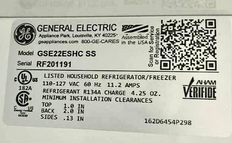 33 Inch Side-by-Side Refrigerator, GSE22ESHCSS with 21.8 cu. ft. Capacity,  Stainless Steel , 444371