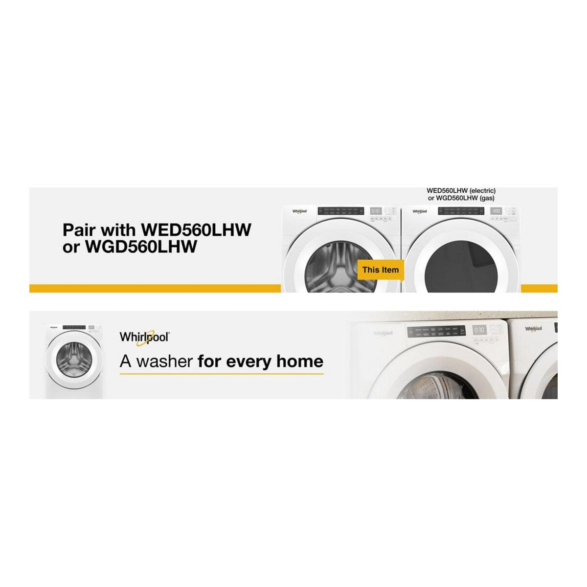 Whirlpool WFW560CHW 4.3 Cu Ft Smart Washer Closet Depth Front Load White 27 Inch Energy Star , 999010