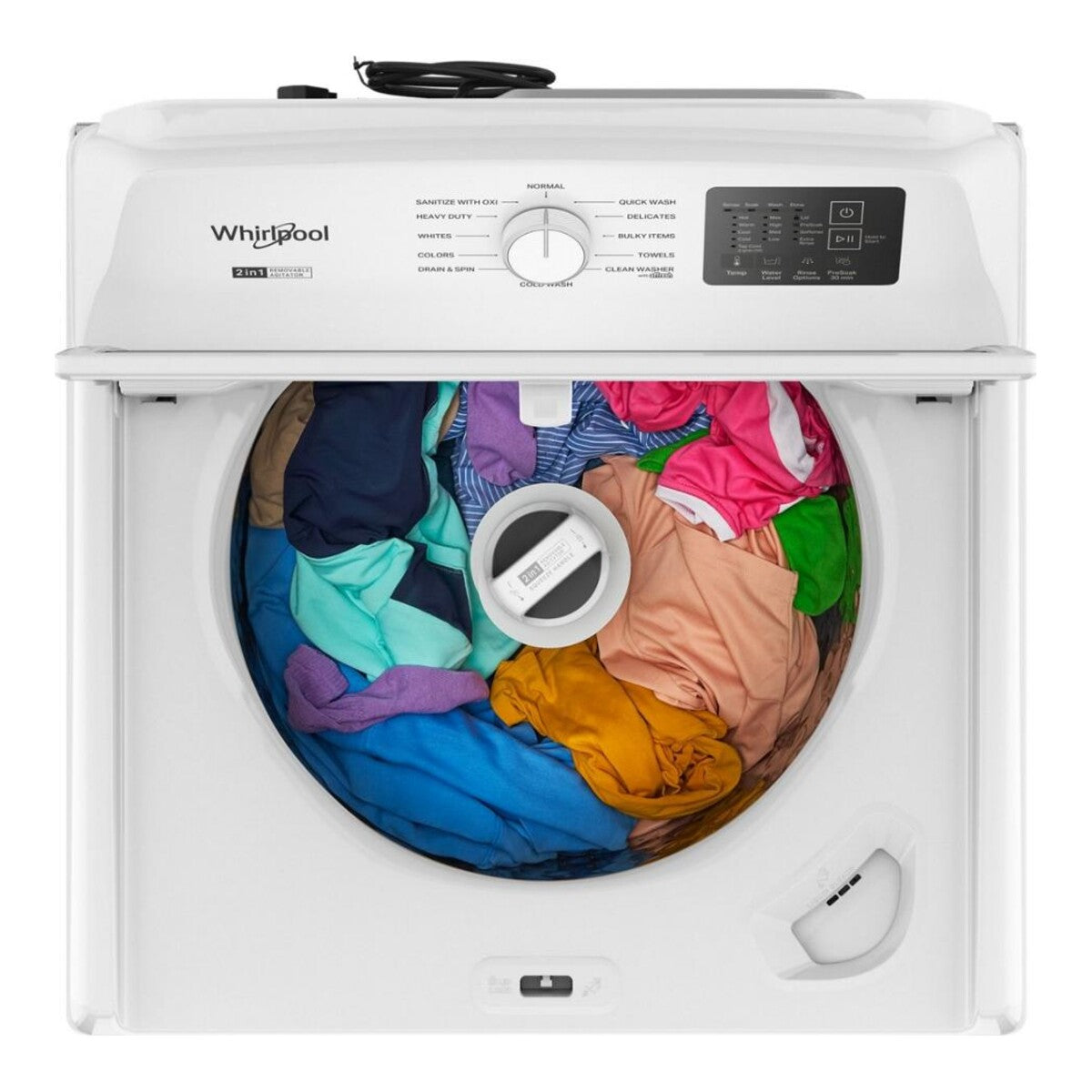 Whirlpool Top Load Washer WTW4307SW , 4.3 Cu Ft 27 Inch , New 2 in 1 Removable Agitator  and Soft Close Glass Lid , 999018