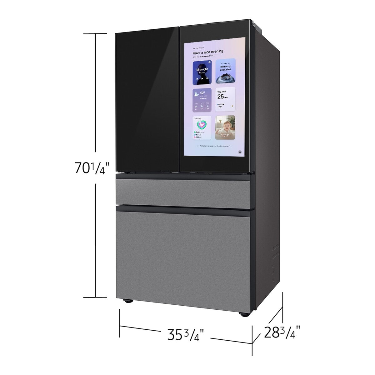 Samsung RF90F23EECR Family Hub Refrigerator 4 Door French Style Stainless Steel 23 Cu Ft Counter Depth AI Vision Beverage Center Charcoal Glass , 111019