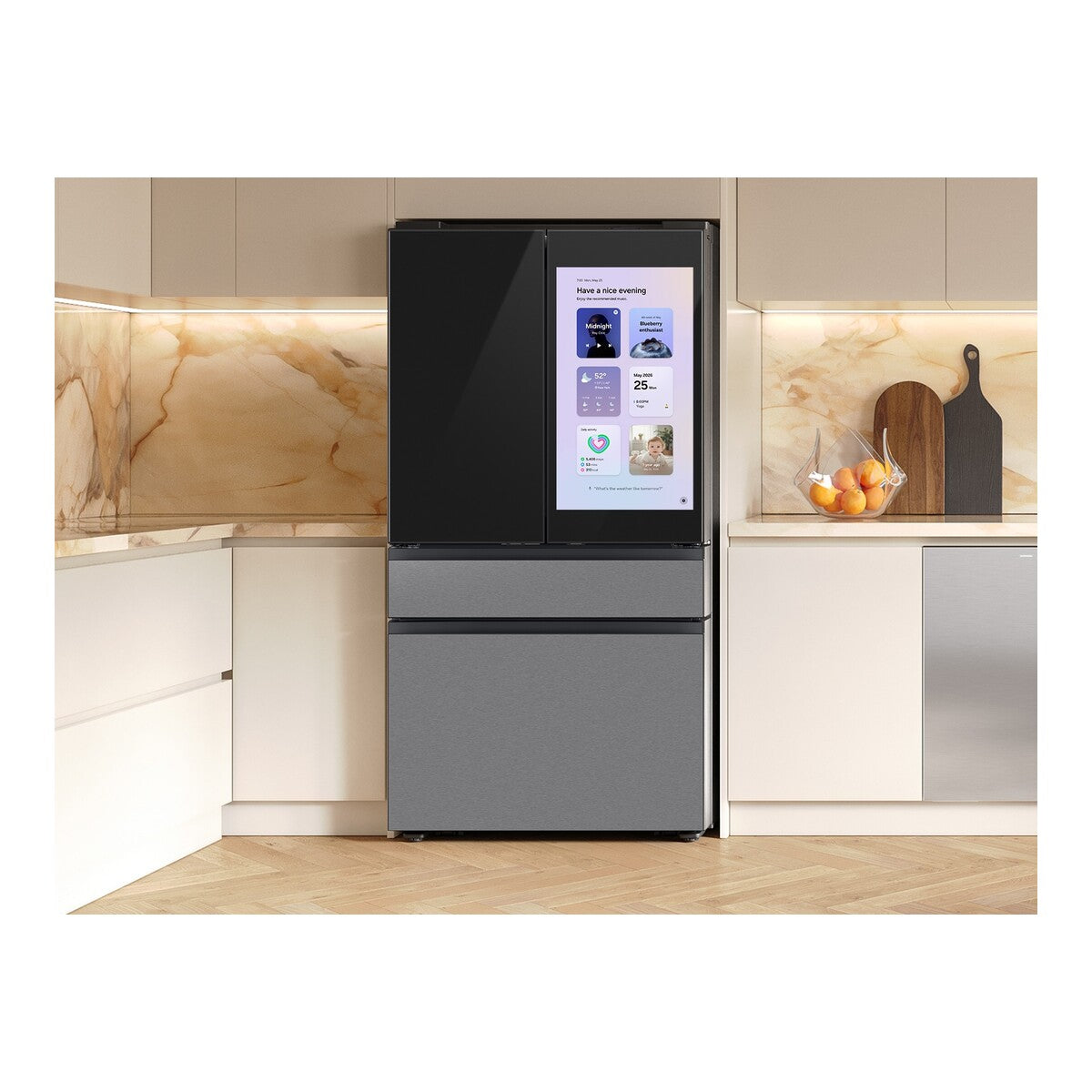 Samsung RF90F23EECR Family Hub Refrigerator 4 Door French Style Stainless Steel 23 Cu Ft Counter Depth AI Vision Beverage Center Charcoal Glass , 111019