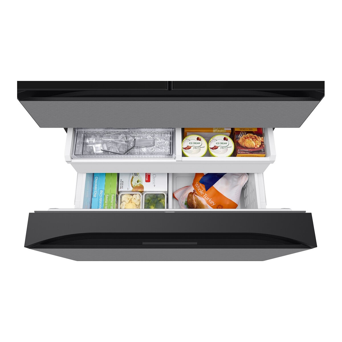 Samsung RF90F23EECR Family Hub Refrigerator 4 Door French Style Stainless Steel 23 Cu Ft Counter Depth AI Vision Beverage Center Charcoal Glass , 111019