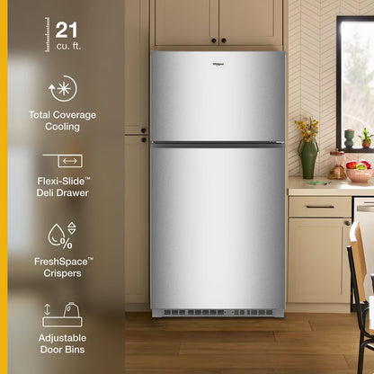 Whirlpool WRTX3021TZ 33 Inch Refrigerator Top Freezer , 21.3 Cu Ft , Fingerprint Resistant Stainless Steel , New , 111012