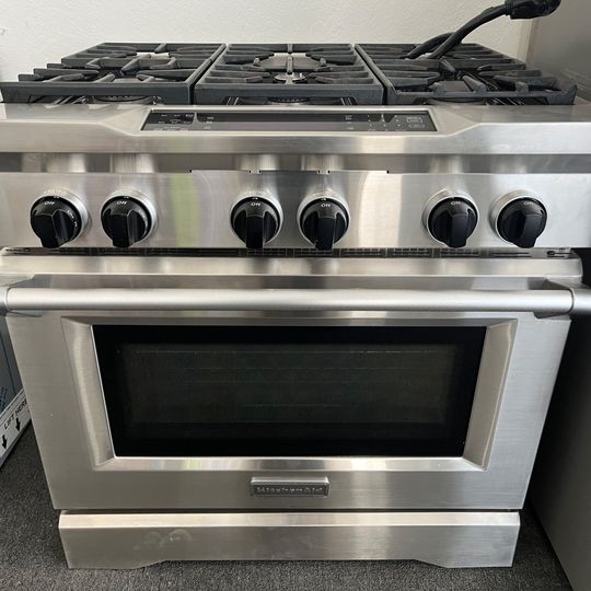 36 Inch KitchenAid KDRS467VSS 6-Burner Dual Fuel Natural Gas Range in Stainless Steel , 369283