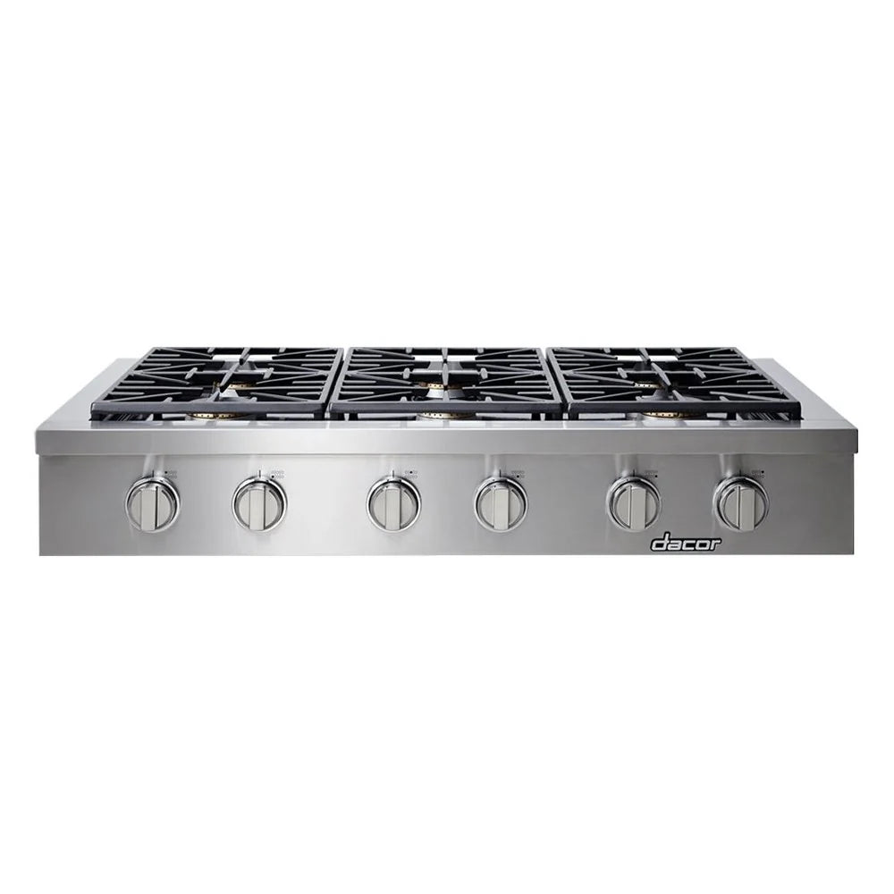 Dacor 48 Inch Professional Gas Rangetop HRTP486S 6 Sealed Burners, Continuous Grates, Simmer Sear Burners, Perma-Flame, Illumina Knobs, SmartFlame Technology, and Griddle,Cooktop 369006