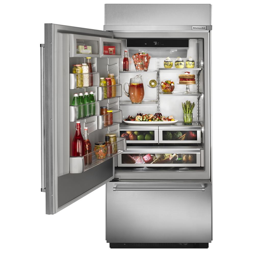 KBBL306ESS Kitchenaid Bottom Mount Built In Refrigerator with Platinum Interior , Ice Maker , Stainless Steel , Bottom Freezer Pull Out Drawer , 36 Inch 013007