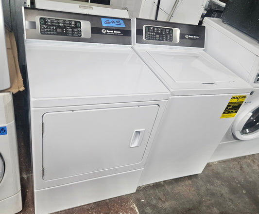 Speed Queen Top Load Electric Washer and Front Load Gas Dryer White Set NON coin op, Residential , AWNE9RSN116TW01 ,  ADGE9RYS118TW01