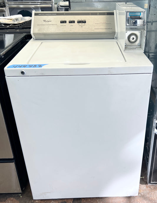 Whirlpool Commercial Coin Operated Washer Machine Top Load Heavy Duty Commercial Grade , Coin Slot , White , 444487