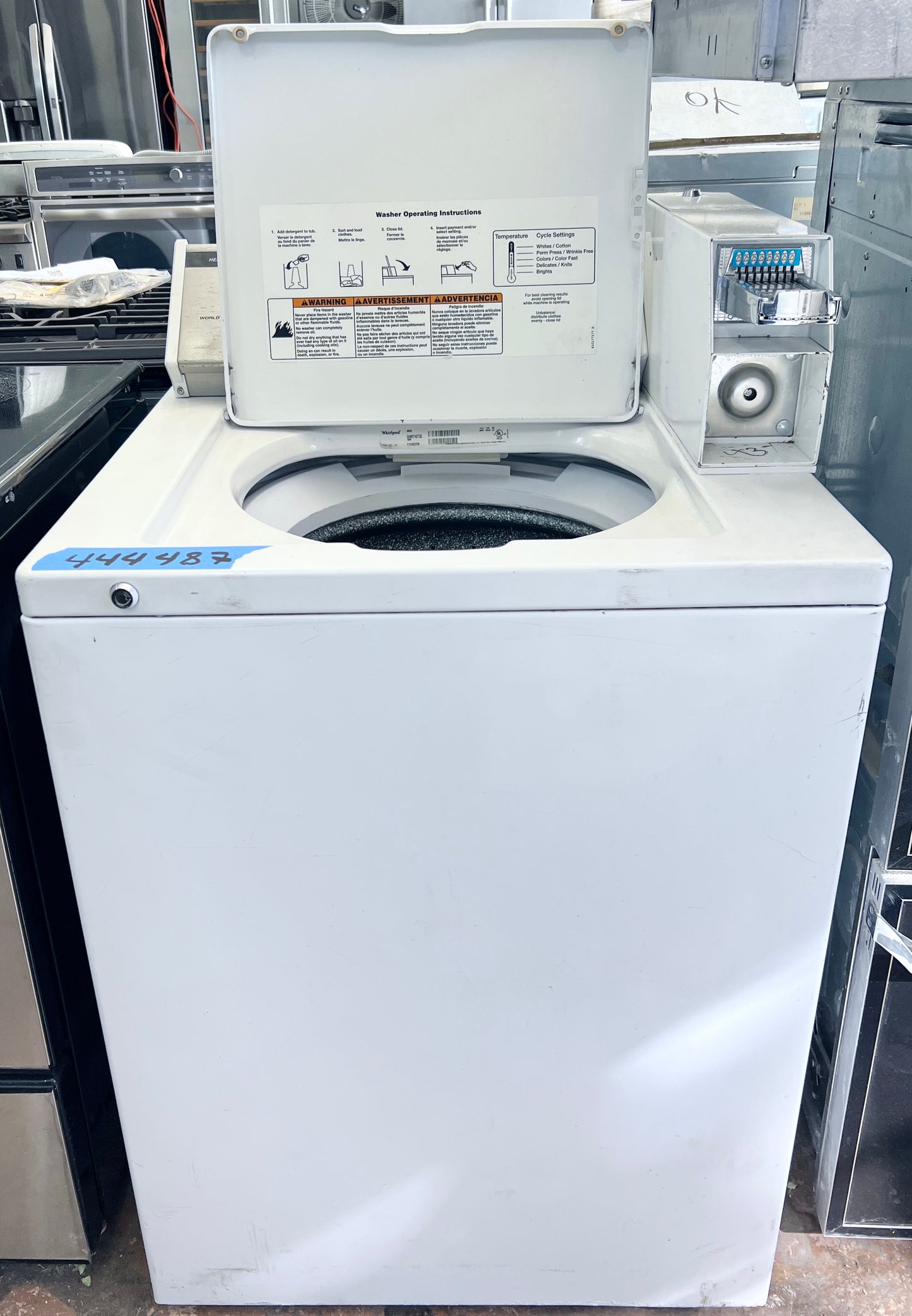 Whirlpool Commercial Coin Operated Washer Machine Top Load Heavy Duty Commercial Grade , Coin Slot , White , 444487