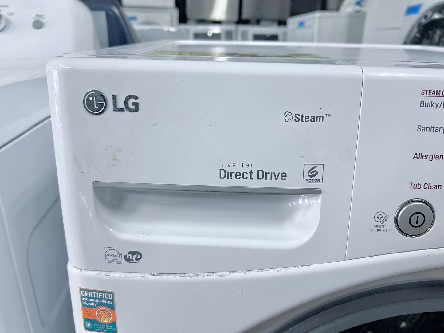 LG  WM3370HWA 27 Inch 4.3 cu. ft. Front Load Steam Washer 1,300 RPM, LG Twin Wash Compatibility, Allergiene Cycle, Never Rust Stainless Steel Drum , Energy Star, White ,444495