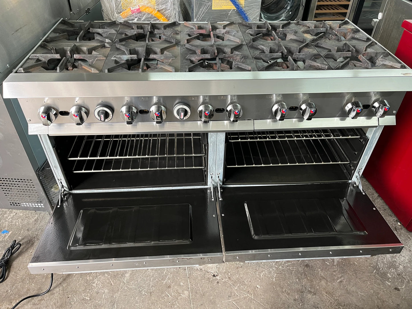 IR-10-60 IKON 60 Inch Commercial Gas Range 30K Btu Burners, 12" Cast Iron Grates, Porcelain Coated Oven Interior Door, Sides & Hearth, Stainless Steel Front, Back Riser & Lift Off Shelf, (6) 1" Adjustable Legs, Csa-Sanitation, Csa Flame, Csa Star, 369319